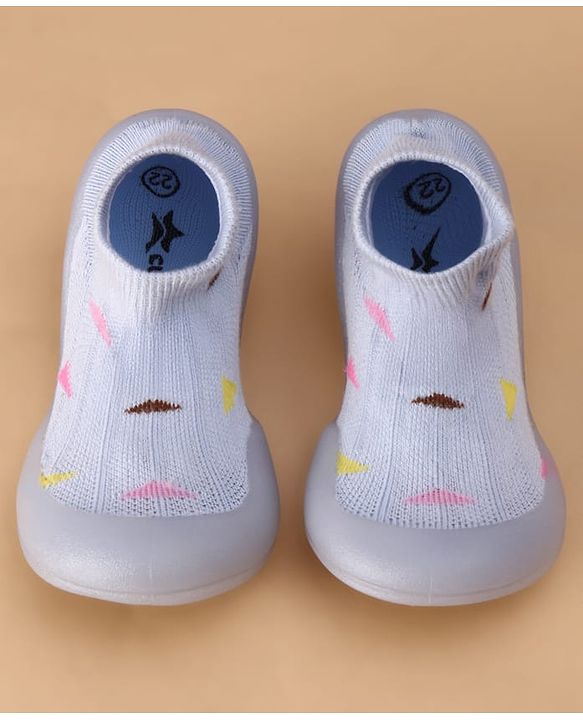 Cute Walk by Babyhug Slip On Sock Shoes with Triangle Design - Purple