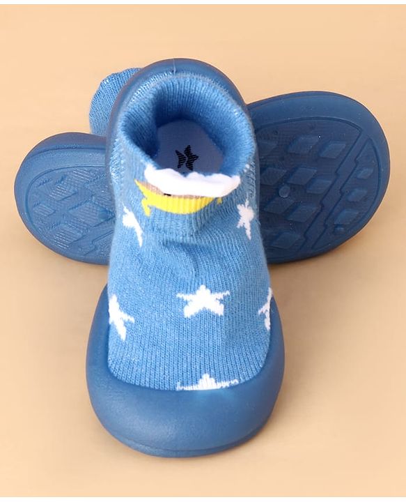 Cute Walk by Babyhug Sock Shoes With Star Design - Blue