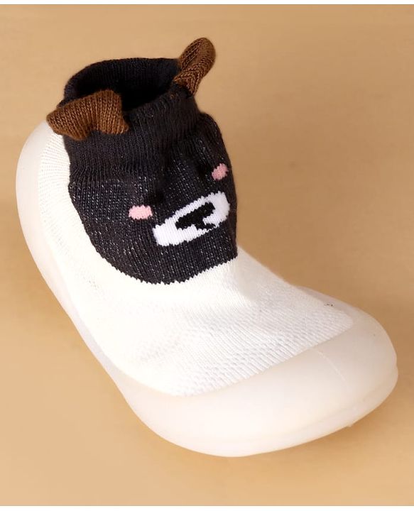 Cute Walk by Babyhug Slip On Sock Shoes With Animal Design & Applique - White