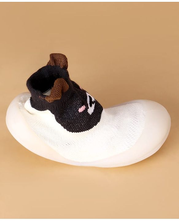 Cute Walk by Babyhug Slip On Sock Shoes With Animal Design & Applique - White