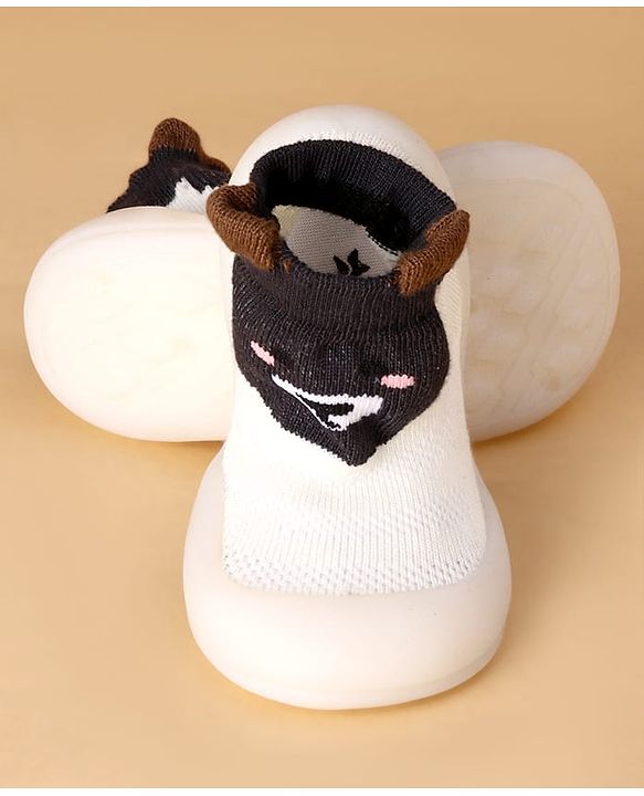 Cute Walk by Babyhug Slip On Sock Shoes With Animal Design & Applique - White