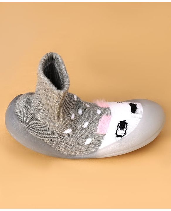 Cute Walk by Babyhug Slip On Sock Shoes with Polka Dot Design - Grey & White