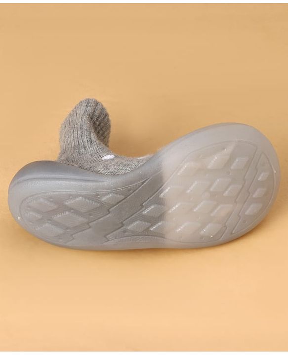 Cute Walk by Babyhug Slip On Sock Shoes with Polka Dot Design - Grey & White