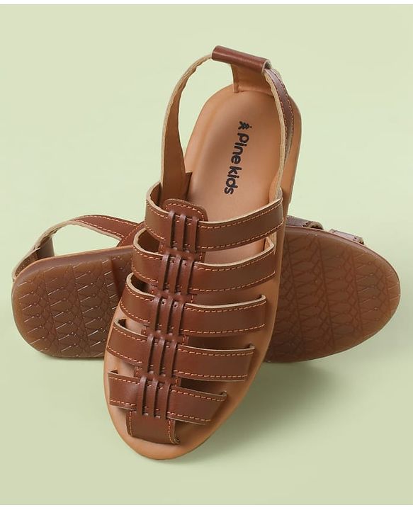 Pine Kids Back Strap Mojaris - Brown