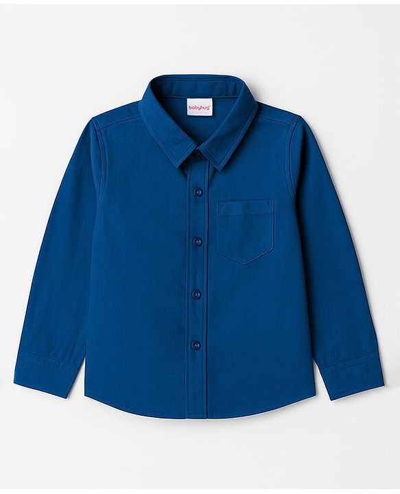 Babyhug Cotton Woven Full Sleeves Solid Shirt - Navy Blue