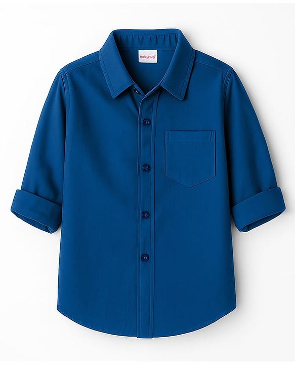 Babyhug Cotton Woven Full Sleeves Solid Shirt - Navy Blue