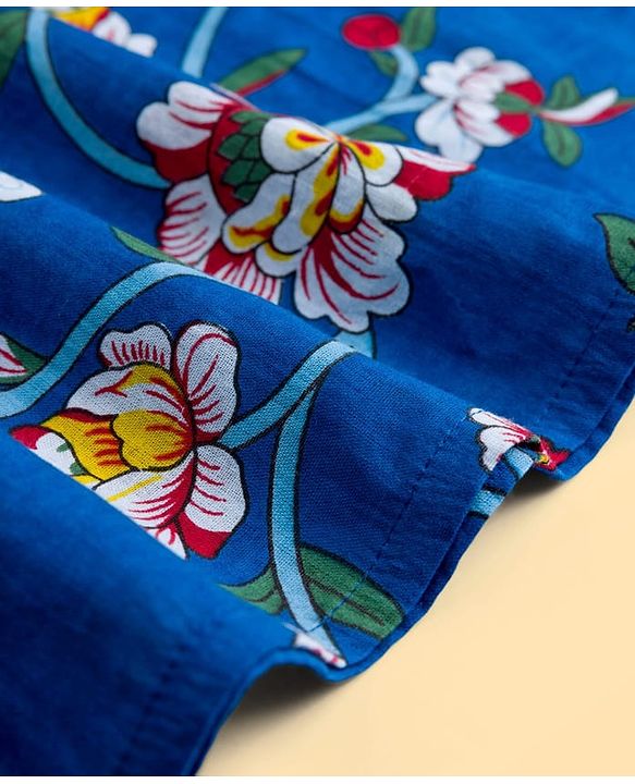 Pine Kids Cotton Woven Full Sleeves Floral Printed Kurta Pajama Set - Blue