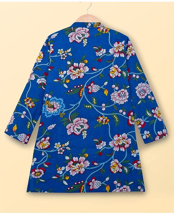 Pine Kids Cotton Woven Full Sleeves Floral Printed Kurta Pajama Set - Blue