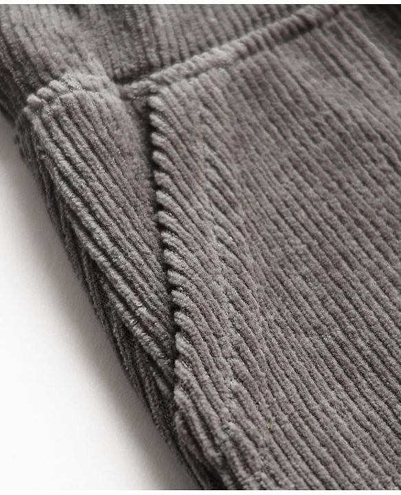 Babyhug Corduroy Knit Full Length Solid Color Pants with Pockets - Grey