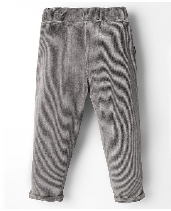 Babyhug Corduroy Knit Full Length Solid Color Pants with Pockets - Grey