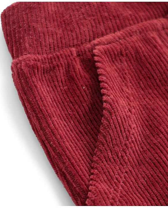 Babyhug Knit Full Length Solid Colour Corduroy Pant With Pockets - Maroon