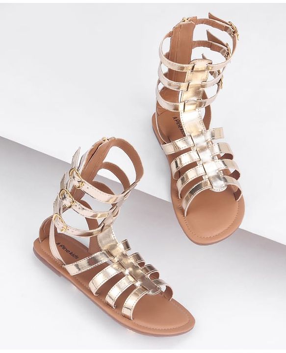 Pine Kids Gladiator Roman Zip Closure Sandals - Silver