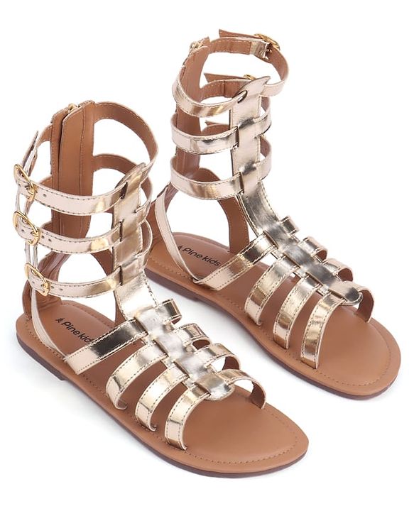 Pine Kids Gladiator Roman Zip Closure Sandals - Silver