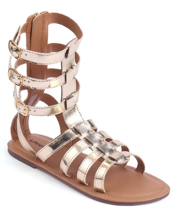 Pine Kids Gladiator Roman Zip Closure Sandals - Silver