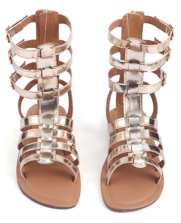 Pine Kids Gladiator Roman Zip Closure Sandals - Silver