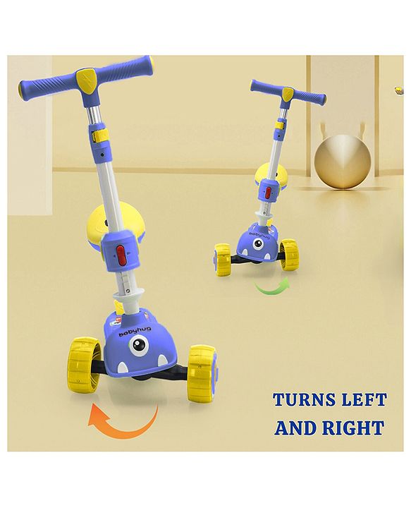 Babyhug Leo 2 in 1 Kids 3 Wheel Kick Scooter with Foldable Seat with LED - Blue| 3 Level Adjustable Handle| Foldable Design| Toy for 3 to 12 Yrs Boys & Girls| Sport Gift| Physical Activity| Wide Deck