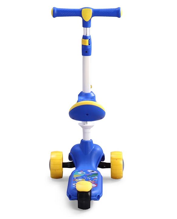 Babyhug Leo 2 in 1 Kids 3 Wheel Kick Scooter with Foldable Seat with LED - Blue| 3 Level Adjustable Handle| Foldable Design| Toy for 3 to 12 Yrs Boys & Girls| Sport Gift| Physical Activity| Wide Deck