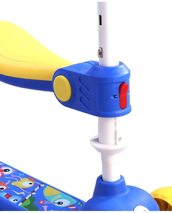 Babyhug Leo 2 in 1 Kids 3 Wheel Kick Scooter with Foldable Seat with LED - Blue| 3 Level Adjustable Handle| Foldable Design| Toy for 3 to 12 Yrs Boys & Girls| Sport Gift| Physical Activity| Wide Deck