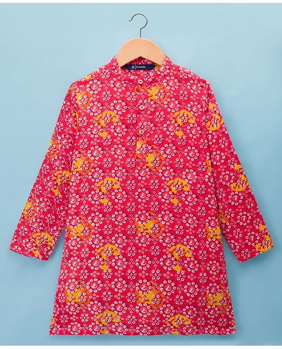 Pine Kids Cotton Woven Full Sleeves Kurta Pajama Set With Floral Print - Multicolour