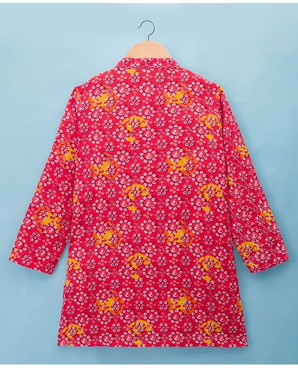 Pine Kids Cotton Woven Full Sleeves Kurta Pajama Set With Floral Print - Multicolour