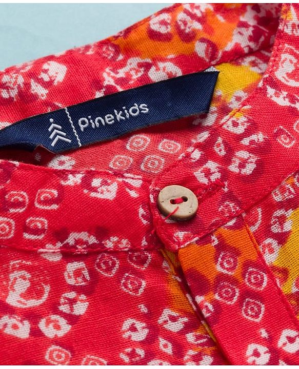 Pine Kids Cotton Woven Full Sleeves Kurta Pajama Set With Floral Print - Multicolour