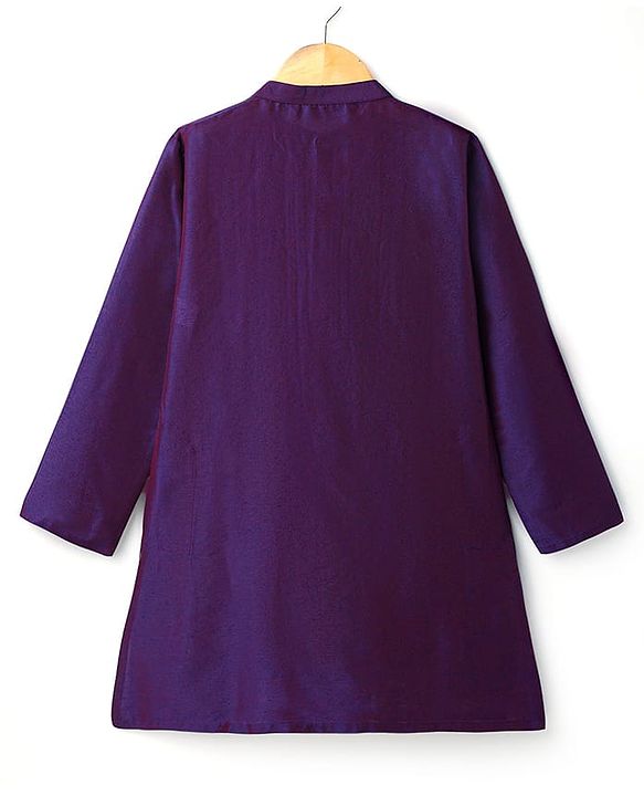 Pine Kids Woven Full Sleeves Kurta Pajama Set With Sequin Detailing - Purple