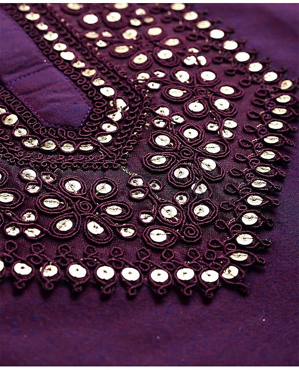Pine Kids Woven Full Sleeves Kurta Pajama Set With Sequin Detailing - Purple