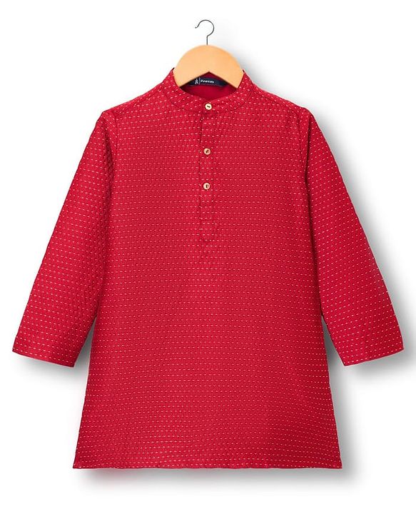 Pine Kids Woven Full Sleeves Embroidered Kurta Pajama Set - Maroon