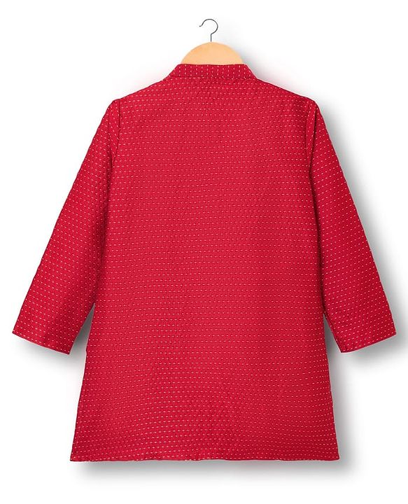 Pine Kids Woven Full Sleeves Embroidered Kurta Pajama Set - Maroon