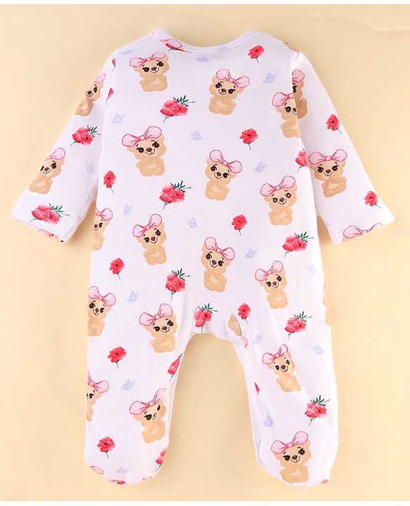 Babyhug 100% Cotton Knit Baby Gift Set With Teddy Bear Print - White