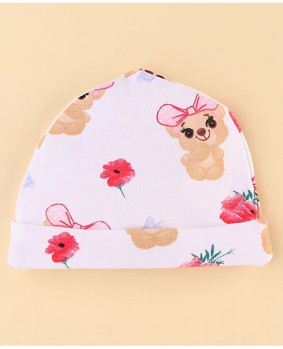 Babyhug 100% Cotton Knit Baby Gift Set With Teddy Bear Print - White