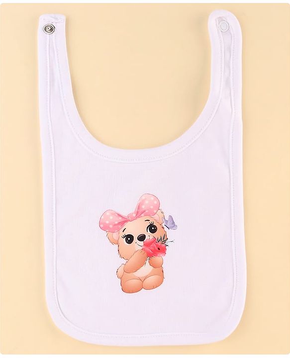 Babyhug 100% Cotton Knit Baby Gift Set With Teddy Bear Print - White