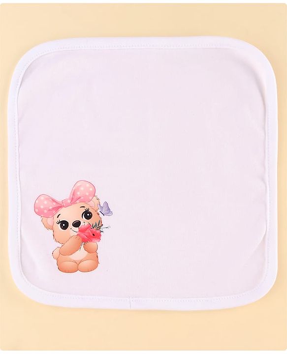 Babyhug 100% Cotton Knit Baby Gift Set With Teddy Bear Print - White
