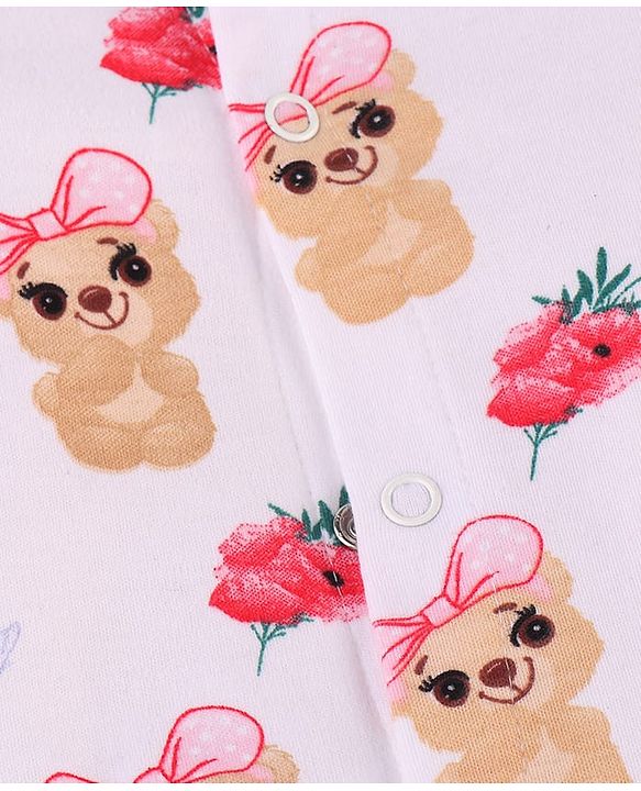 Babyhug 100% Cotton Knit Baby Gift Set With Teddy Bear Print - White