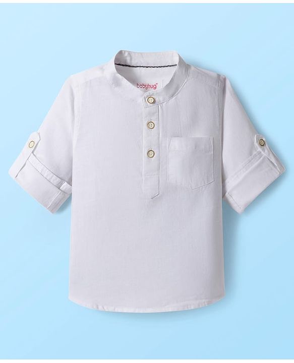 Babyhug Cotton Woven Full Sleeves Solid Color Shirt & Jeans Set - White & Blue