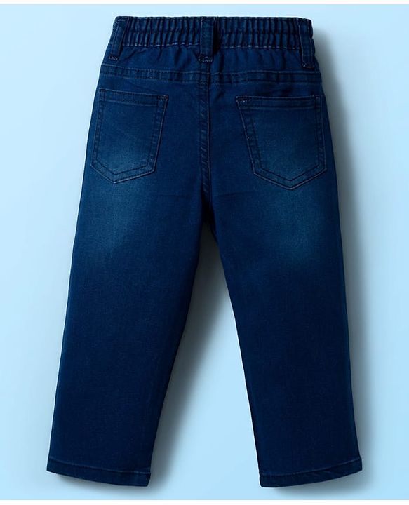 Babyhug Cotton Woven Full Sleeves Solid Color Shirt & Jeans Set - White & Blue