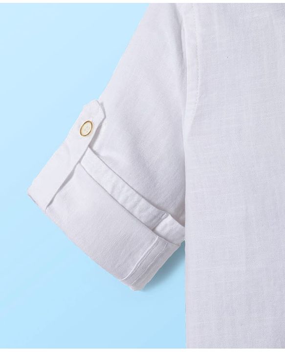 Babyhug Cotton Woven Full Sleeves Solid Color Shirt & Jeans Set - White & Blue