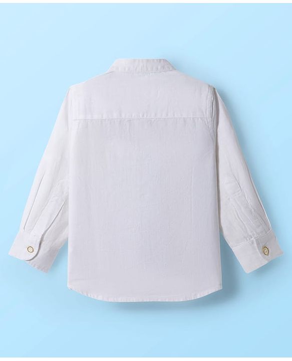 Babyhug Cotton Woven Full Sleeves Solid Color Shirt & Jeans Set - White & Blue