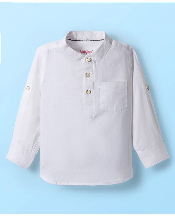 Babyhug Cotton Woven Full Sleeves Solid Color Shirt & Jeans Set - White & Blue