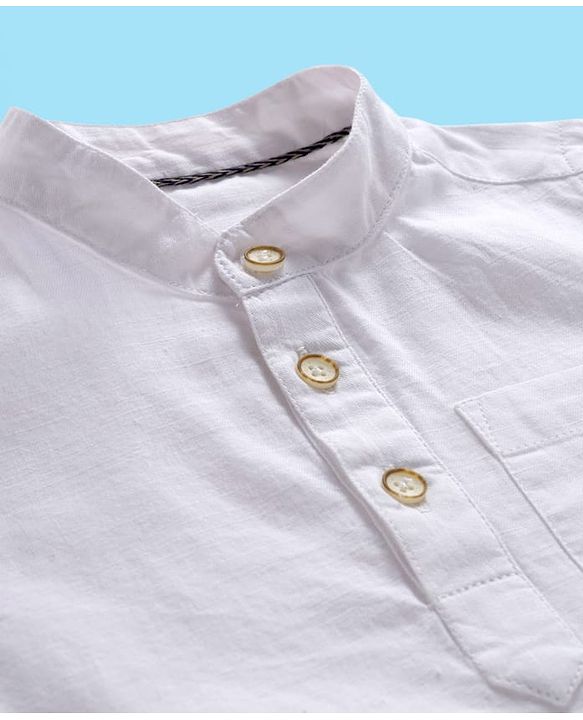 Babyhug Cotton Woven Full Sleeves Solid Color Shirt & Jeans Set - White & Blue