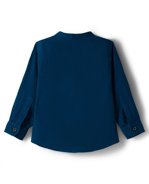 Babyhug Cotton Woven Full Sleeves Solid Colour Shirt & Pant Set - Blue