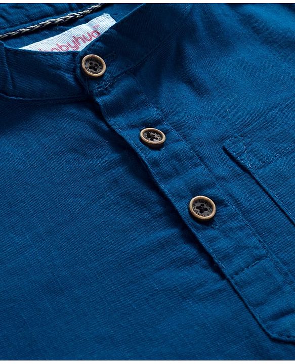 Babyhug Cotton Woven Full Sleeves Solid Colour Shirt & Pant Set - Blue