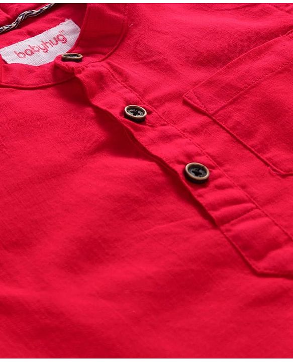 Babyhug Cotton Woven Full Sleeves Solid Color Shirt & Jeans Set - Red & Blue
