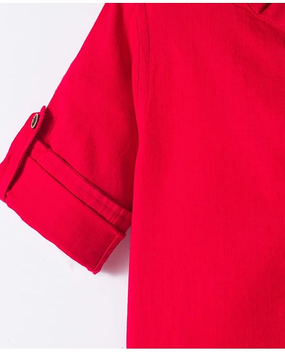 Babyhug Cotton Woven Full Sleeves Solid Color Shirt & Jeans Set - Red & Blue