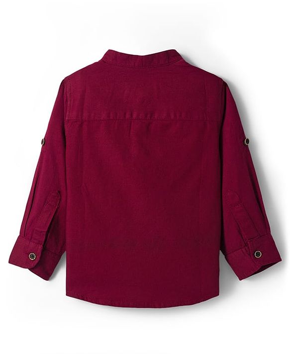 Babyhug Cotton Woven Full Sleeves Solid Color Shirt & Pant Set - Maroon & Beige