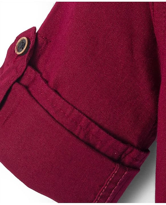 Babyhug Cotton Woven Full Sleeves Solid Color Shirt & Pant Set - Maroon & Beige