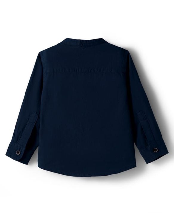 Babyhug Cotton Woven Full Sleeves Solid Colour Shirt & Pant Set - Navy Blue