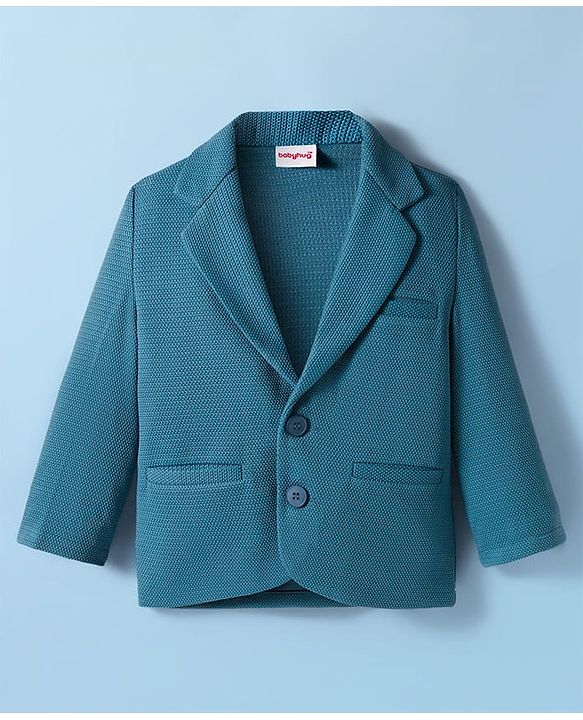 Babyhug Knit Full Sleeves Solid Blazer With Printed Tee - Teal Blue