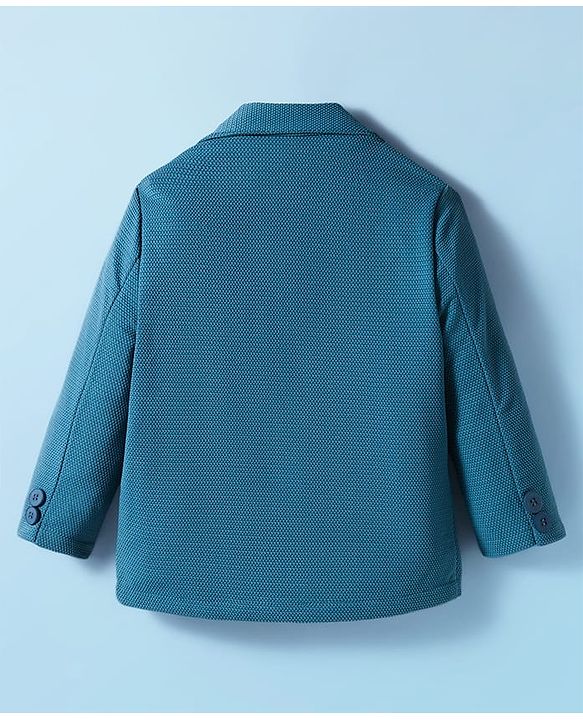 Babyhug Knit Full Sleeves Solid Blazer With Printed Tee - Teal Blue