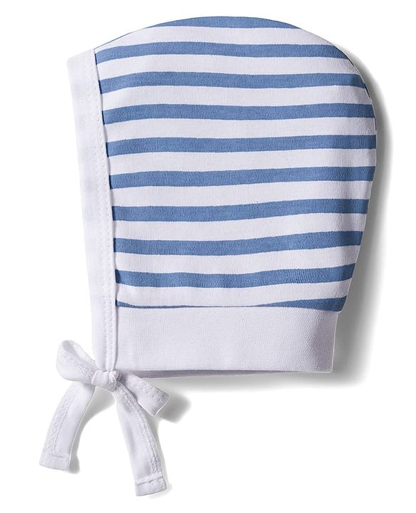 Babyhug 100% Cotton Interlock Knit Caps with Knot with Stripes & Truck Print White Pack of 2 - Diameter 11 cm